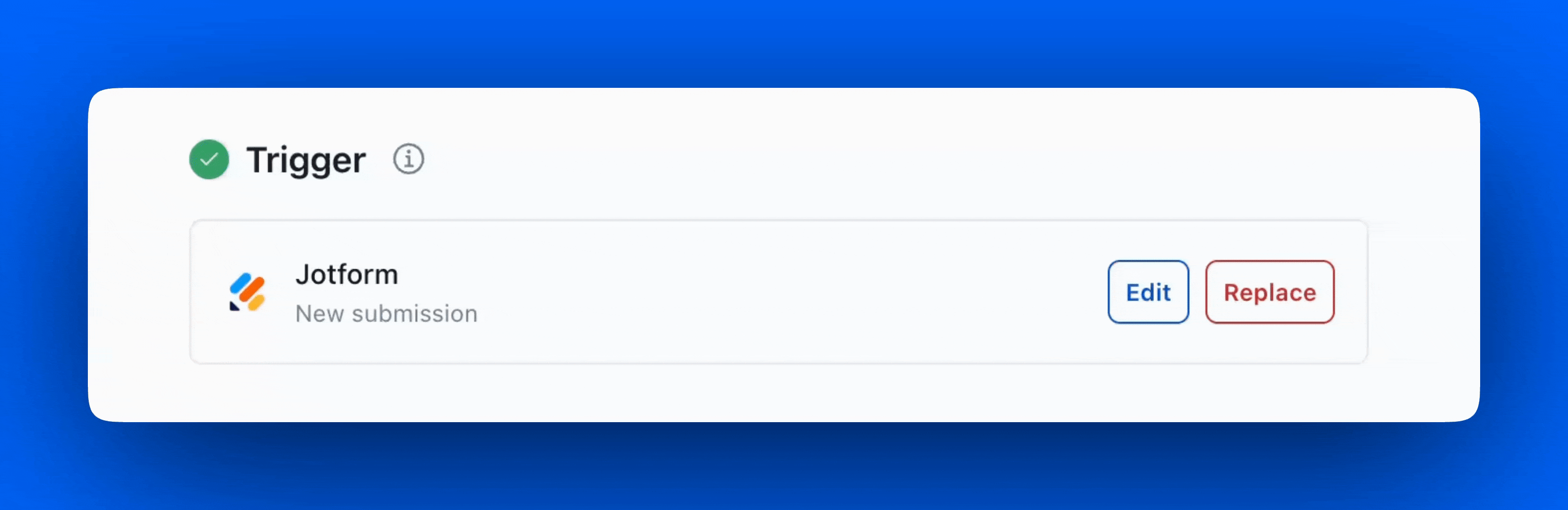 Configured Trigger card showing the Scheduler entry with Edit and Replace buttons.